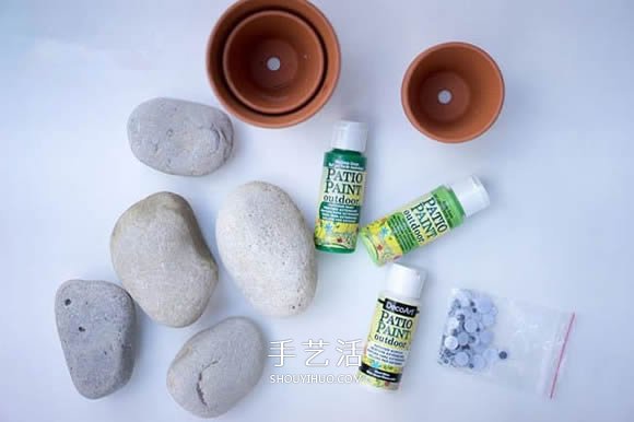 石頭手工制作超萌仙人掌盆栽裝飾品 -  rpnrmr.com