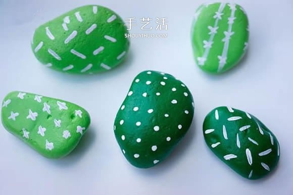 石頭手工制作超萌仙人掌盆栽裝飾品 -  rpnrmr.com