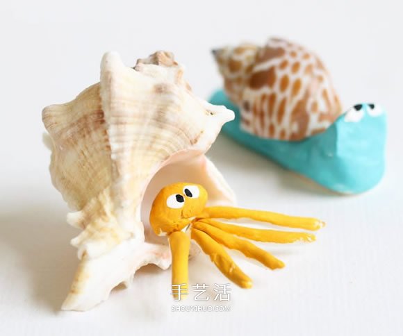 粘土和貝殼手工制作可愛的海洋生物 -  rpnrmr.com