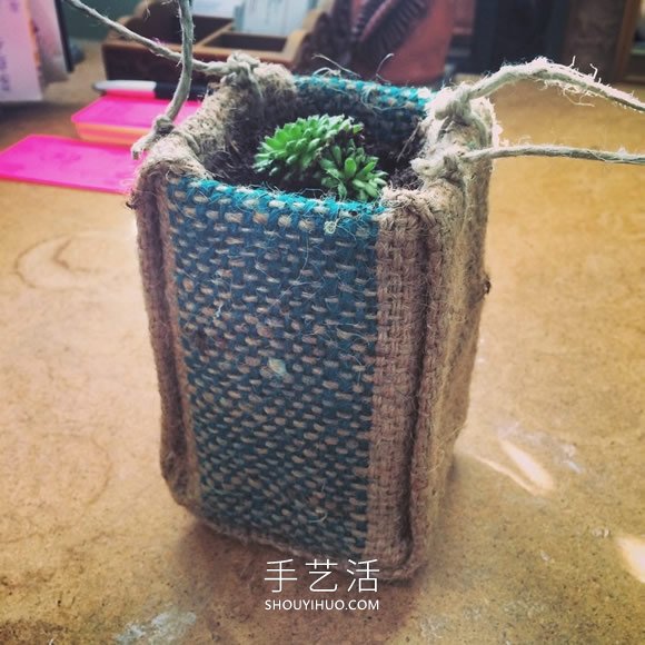 牛奶盒廢物利用 用麻布改造成多肉植物花盆 -  rpnrmr.com
