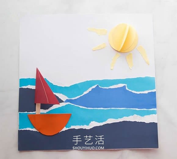 美麗的夏日海灘！幼兒園漂亮撕紙畫(huà)制作教程 -  rpnrmr.com