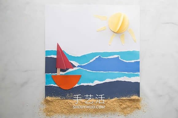 美麗的夏日海灘！幼兒園漂亮撕紙畫(huà)制作教程 -  rpnrmr.com