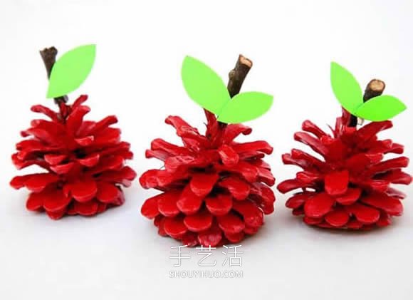 幼兒簡單手工制作松果紅蘋果的做法教程 -  rpnrmr.com