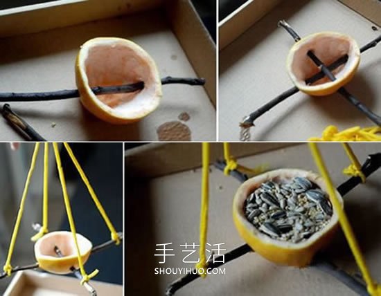 自制柚子皮小鳥喂食器的方法圖解教程 -  rpnrmr.com