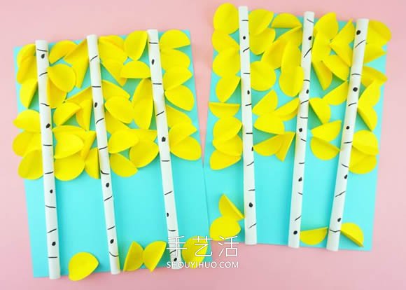 幼兒園手工制作秋天紙白楊樹貼畫的做法教程 -  rpnrmr.com