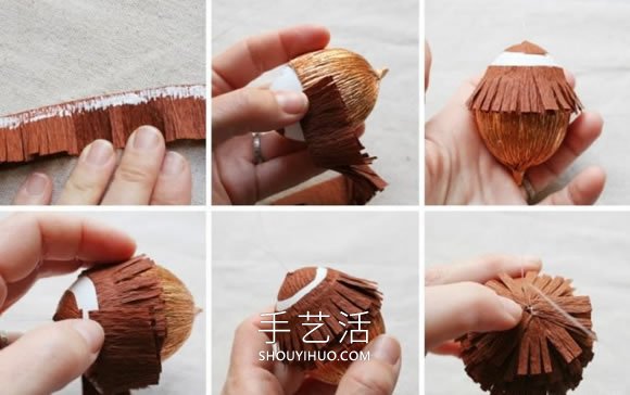 自制皺紋紙橡子和松果掛飾的方法圖解教程 -  rpnrmr.com