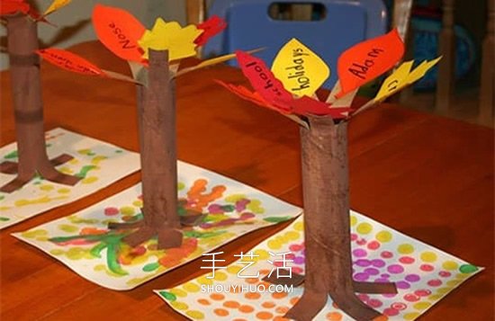 幼兒園用保鮮膜筒制作秋天大樹的做法教程 -  rpnrmr.com