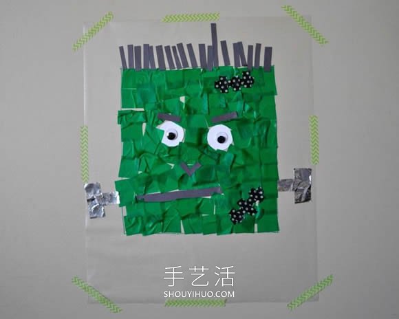 兒童手工制作萬圣節(jié)弗蘭肯斯坦紙貼畫的做法 -  rpnrmr.com