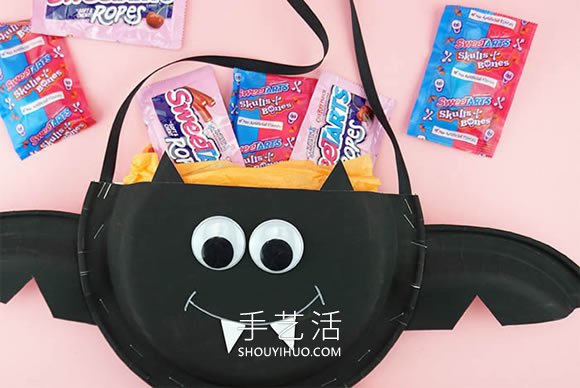 兒童手工制作萬圣節(jié)紙盤蝙蝠糖果籃做法教程 -  rpnrmr.com