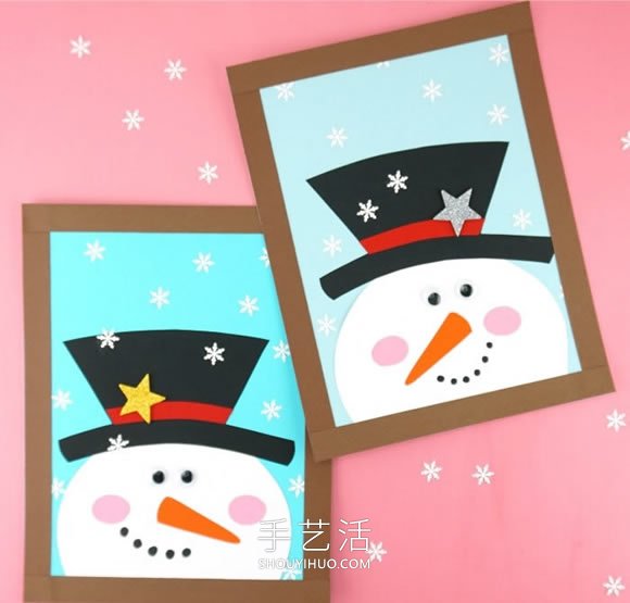 卡紙手工制作圣誕節(jié)雪人貼畫的做法教程 -  rpnrmr.com
