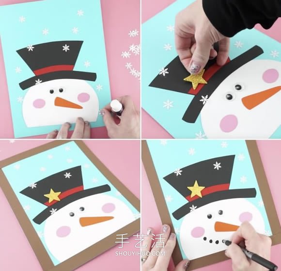 卡紙手工制作圣誕節(jié)雪人貼畫的做法教程 -  rpnrmr.com