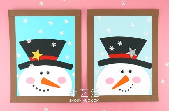 卡紙手工制作圣誕節(jié)雪人貼畫的做法教程 -  rpnrmr.com