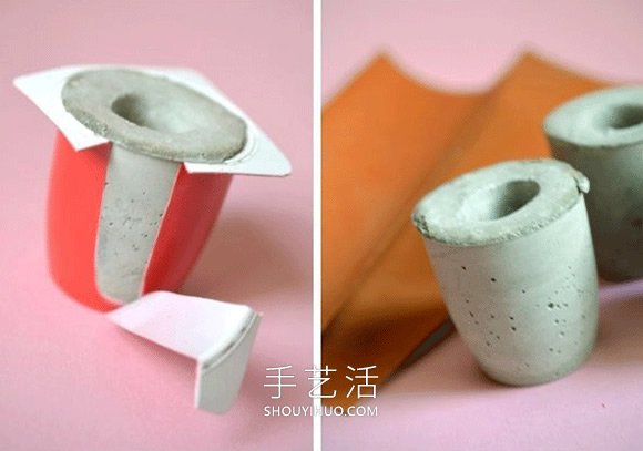 酸奶盒當(dāng)模具 手工制作水泥燭臺的做法教程 -  rpnrmr.com