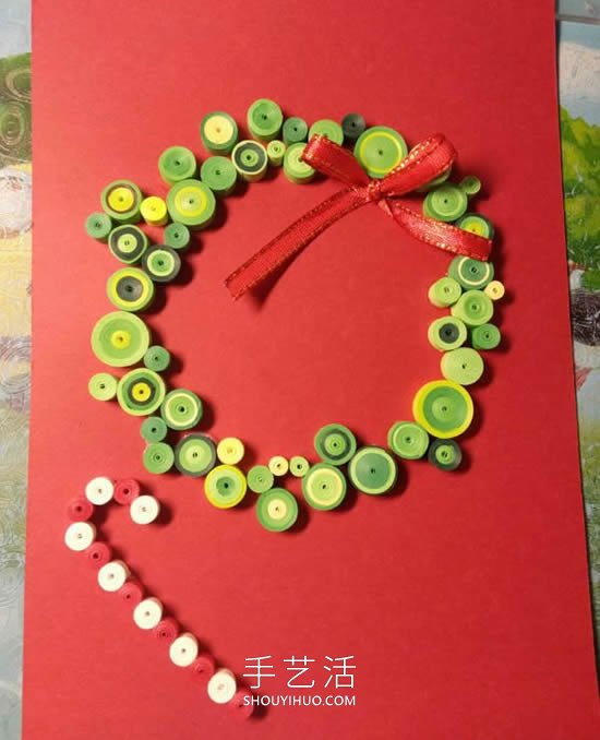 衍紙手工制作圣誕花環(huán)賀卡的做法教程 -  rpnrmr.com