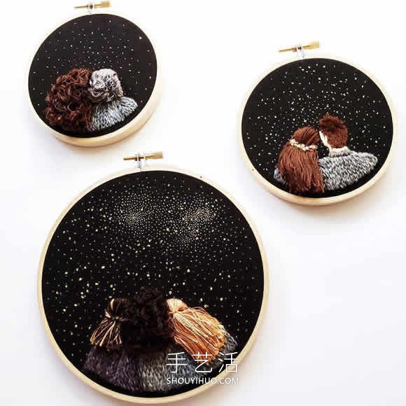 刺繡藝術(shù)家縫制眺望夜空的創(chuàng)意刺繡作品 -  rpnrmr.com