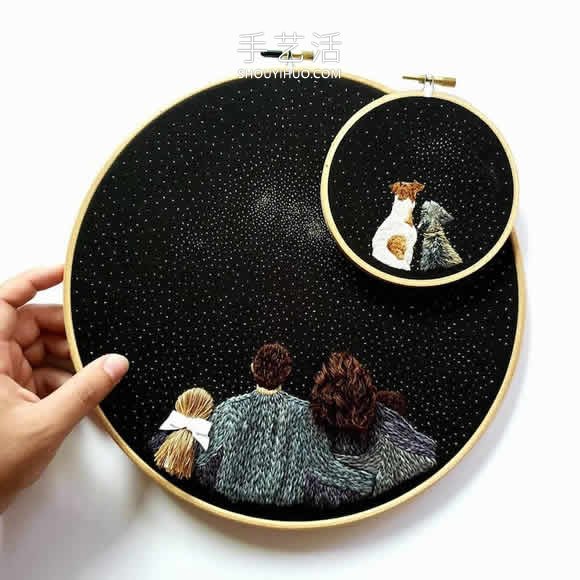 刺繡藝術(shù)家縫制眺望夜空的創(chuàng)意刺繡作品 -  rpnrmr.com