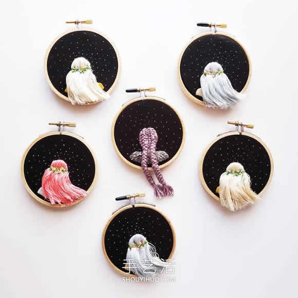 刺繡藝術(shù)家縫制眺望夜空的創(chuàng)意刺繡作品 -  rpnrmr.com