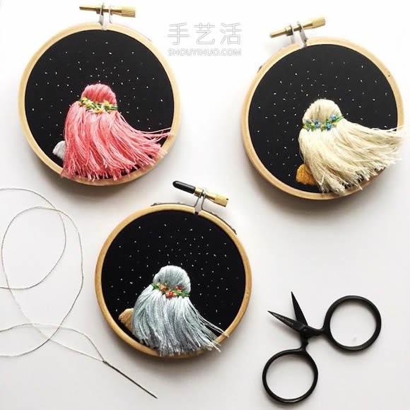 刺繡藝術(shù)家縫制眺望夜空的創(chuàng)意刺繡作品 -  rpnrmr.com