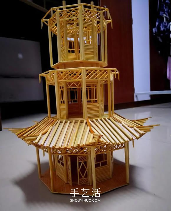 一次性筷子做古代塔的制作方法教程 -  rpnrmr.com