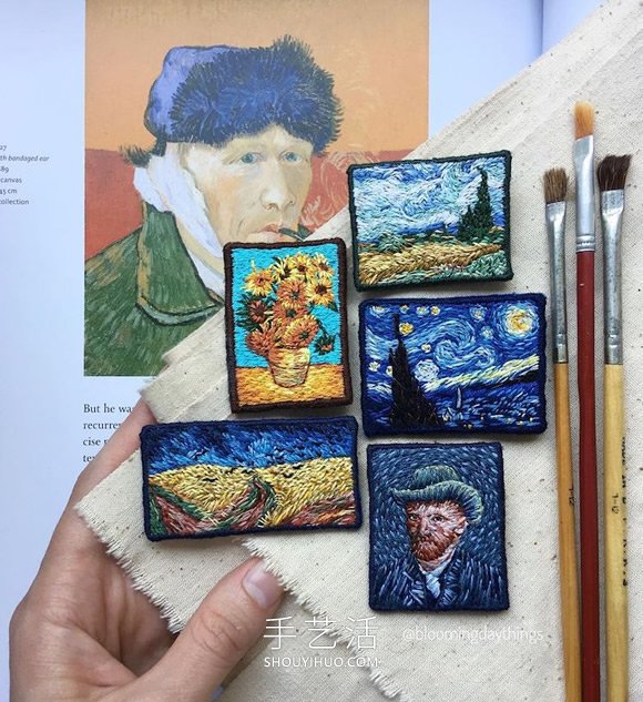 用刺繡將最具標(biāo)志性的繪畫作品做成迷你胸針 -  rpnrmr.com