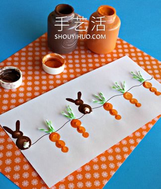 幼兒園手工制作胡蘿卜和兔子指紋畫的做法 -  rpnrmr.com