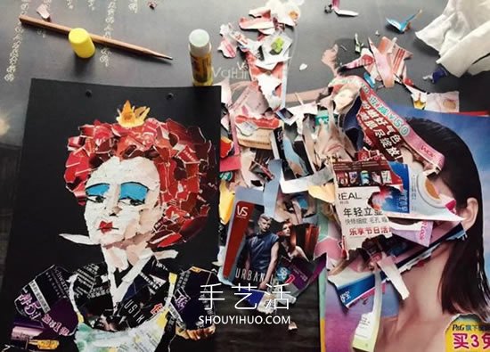 舊雜志拼貼拼貼人物頭像畫紅皇后和瘋帽子 -  rpnrmr.com