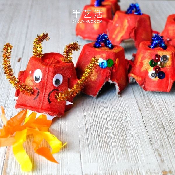 幼兒園中國龍手工制作過程用雞蛋托 -  rpnrmr.com