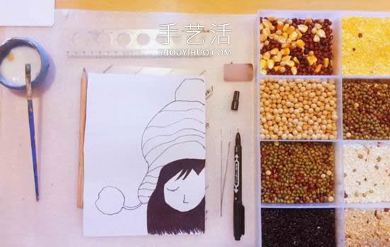 可愛女生人物豆子粘貼畫制作方法 -  rpnrmr.com