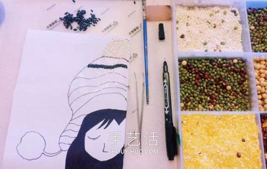 可愛女生人物豆子粘貼畫制作方法 -  rpnrmr.com