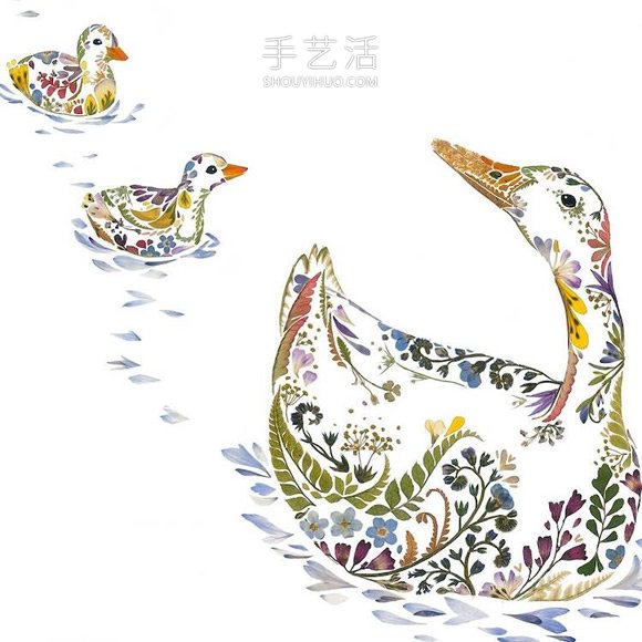 用壓制的花朵和葉子創(chuàng)作精美的動(dòng)物插圖 -  rpnrmr.com