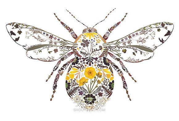 用壓制的花朵和葉子創(chuàng)作精美的動(dòng)物插圖 -  rpnrmr.com