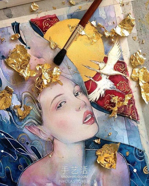 耀眼金箔細節(jié)照亮超凡脫俗的神秘女性肖像畫 -  rpnrmr.com
