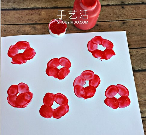 兒童指紋罌粟花朵的畫法手工教程 -  rpnrmr.com