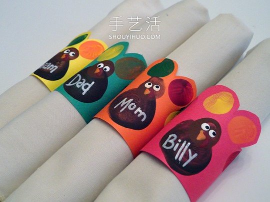 感恩節(jié)指紋火雞餐巾環(huán)手工制作教程 -  rpnrmr.com