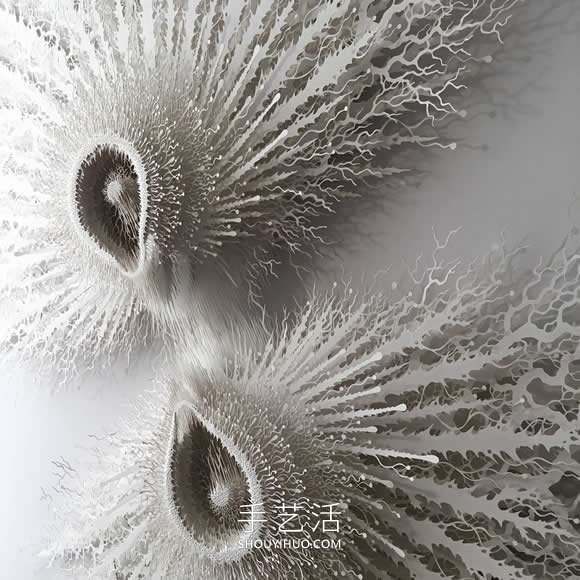 手工切割的模仿微生物的錯綜復(fù)雜的紙質(zhì)雕塑 -  rpnrmr.com