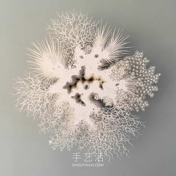 手工切割的模仿微生物的錯綜復(fù)雜的紙質(zhì)雕塑 -  rpnrmr.com