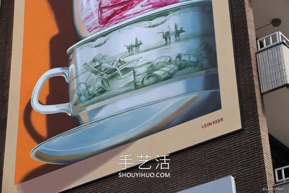 搖搖欲墜的茶杯，寓意生活的創(chuàng)意3D壁畫 -  rpnrmr.com
