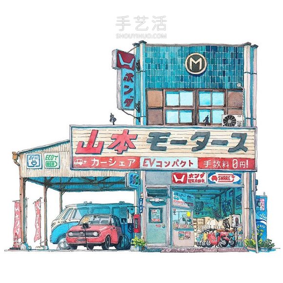 夢幻的日本店面！波蘭動畫師虛構(gòu)的水彩畫 -  rpnrmr.com