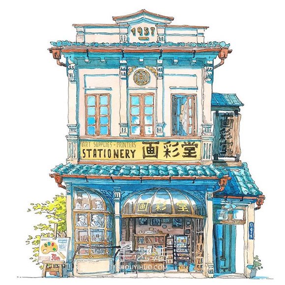 夢幻的日本店面！波蘭動畫師虛構(gòu)的水彩畫 -  rpnrmr.com