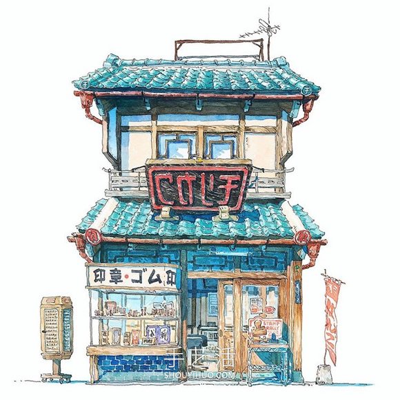 夢幻的日本店面！波蘭動畫師虛構(gòu)的水彩畫 -  rpnrmr.com