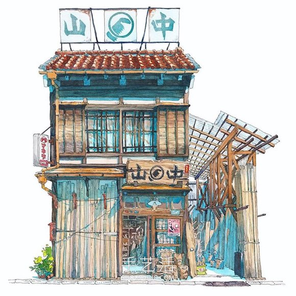 夢幻的日本店面！波蘭動畫師虛構(gòu)的水彩畫 -  rpnrmr.com