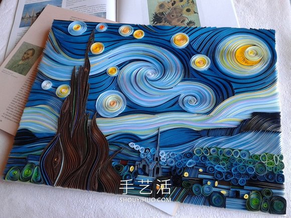 衍紙藝術(shù)家手工DIY梵高的“星月夜” -  rpnrmr.com