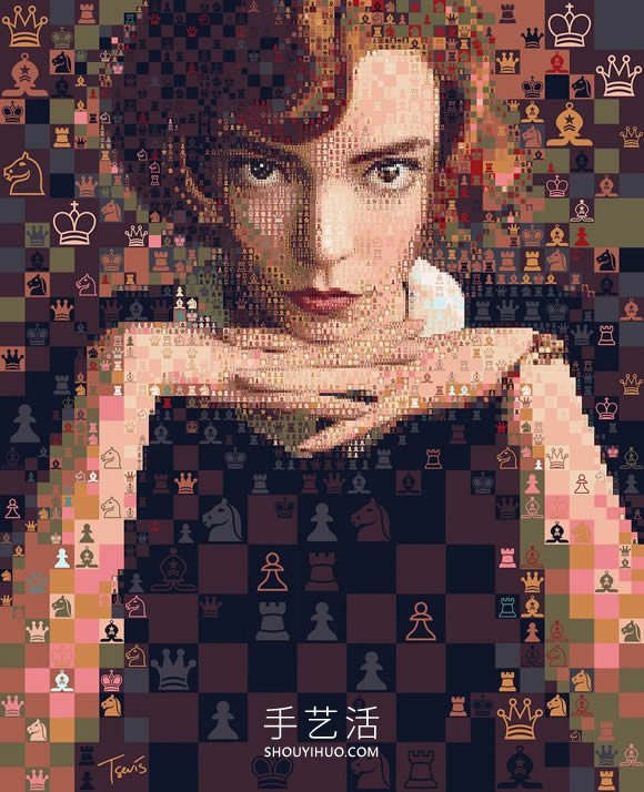 國際象棋符號組成馬賽克風《后翼棄兵》劇照 -  rpnrmr.com